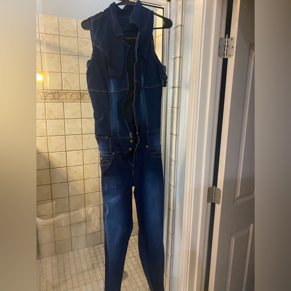 BLUE JEAN JUMPSUIT. Size 14